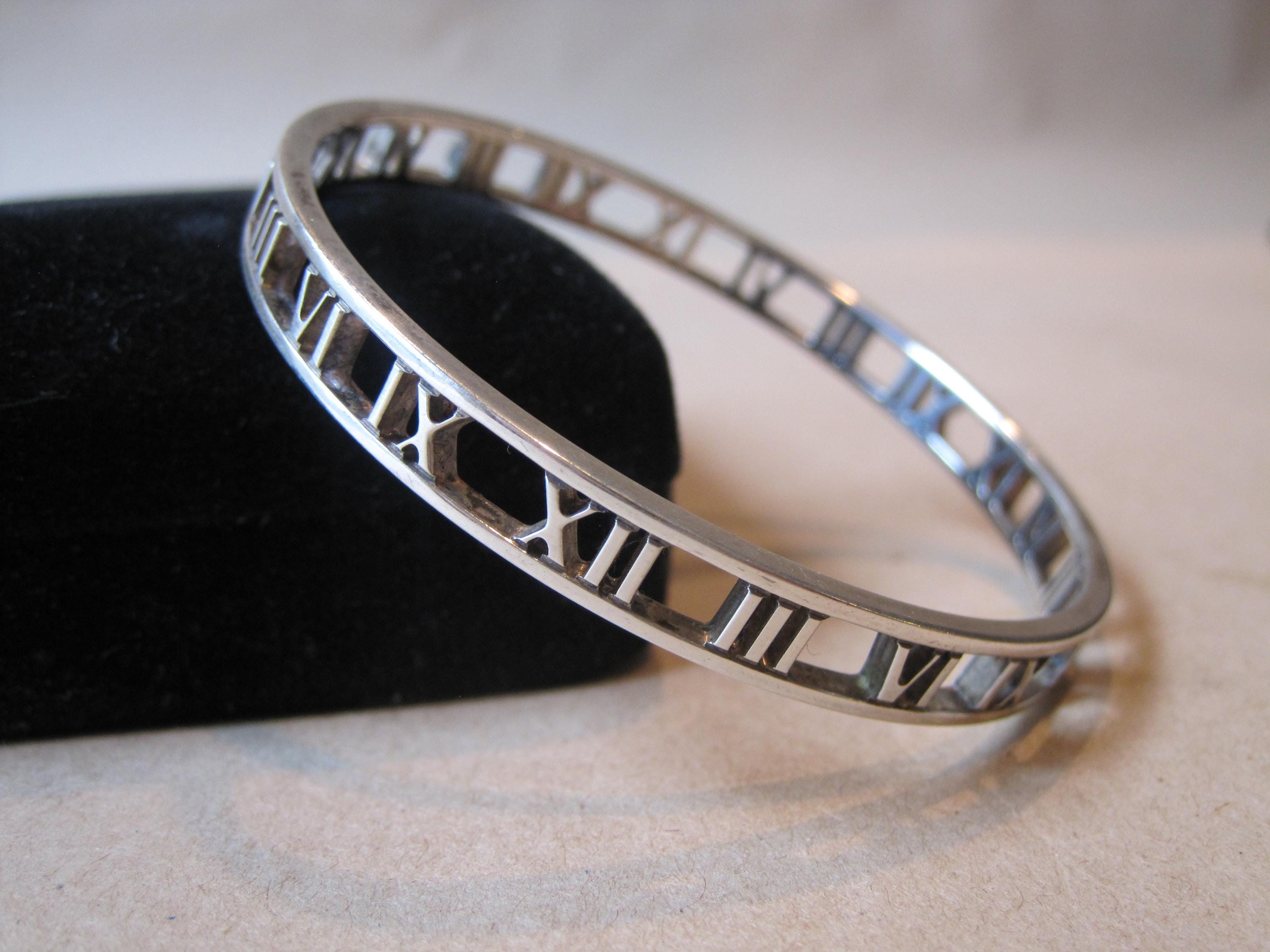 Vintage Tiffany Co Sterling Silver Atlas Bangle Stacker Bracelet Modern  Size Small 15g Cutout Roman Numeral Open Design Signed