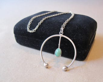 Sterling Silver and Green Turquoise Navajo Naja Pendant 20" Link Chain