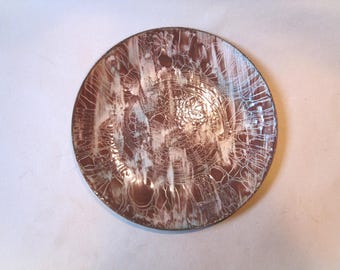 Vintage Enamel Copper Dish Plate Tray Mid Century Modern Copper Squiggle Design Coupe Bowl 12"