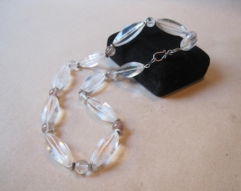 Vintage Rock Crystal Necklace Silver Amethyst Spacer Bead 22.5" Statement Piece Oblong Faceted Crystal Beads Sterling Clasp