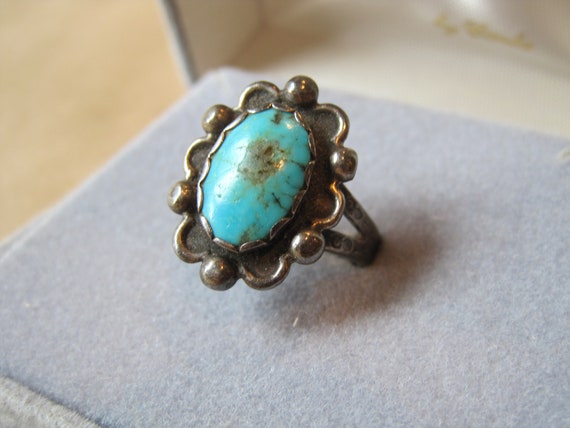 Early Old Vintage Navajo Turquoise Sterling Silver Native American Ring Early Old Vintage Navajo Turquoise Sterling Silver Native American Ring