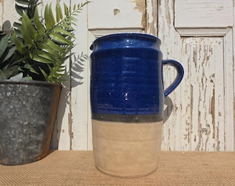 Rustic Hand Made Blue Glazed Clay Terracotta French Style Confit Pot