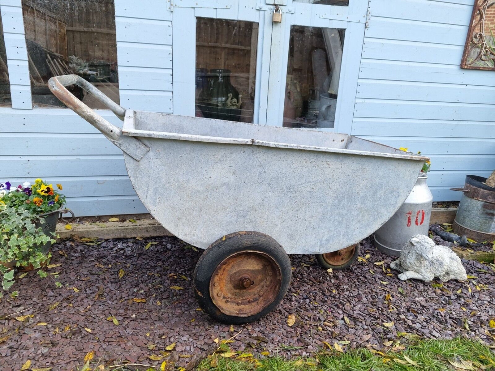 Large Vintage Galvanised Feed Trough Agricultural Wheel Barrow Etsy UK