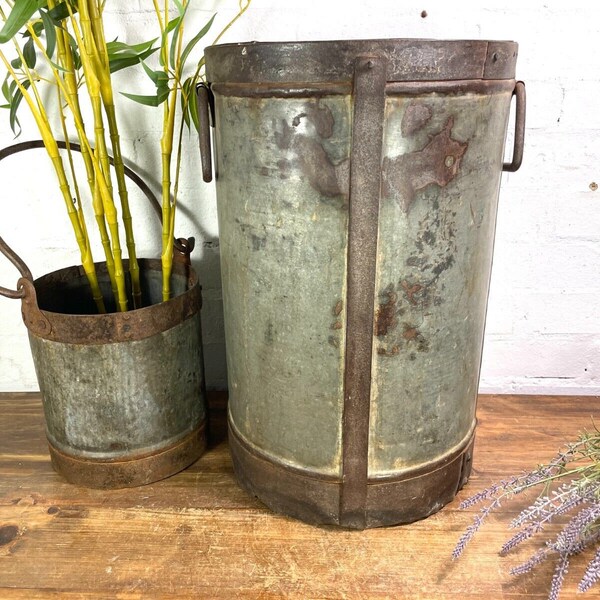 Large Vintage Reclaimed Galvanised Olive Bay Tree Garden Planter Tub Pot Bin