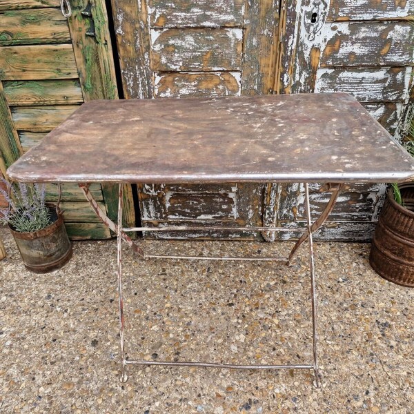 Vintage French Rustic  Metal Folding Bistro Cafe Garden Patio Wine Table