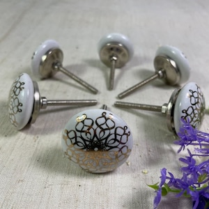 Set 6 Vintage Ceramic Kitchen Bathroom Bedroom Cupboard Drawer Door Knob Handle