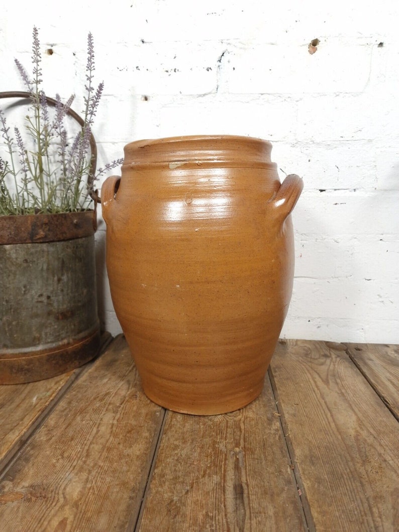 Large Antique French Stoneware Glazed Confit Pot with Lid Bild 6