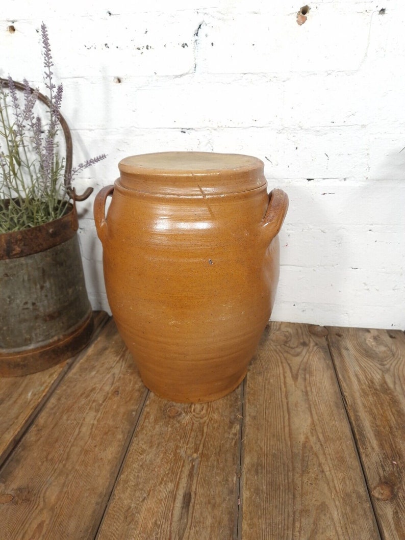 Large Antique French Stoneware Glazed Confit Pot with Lid Bild 2