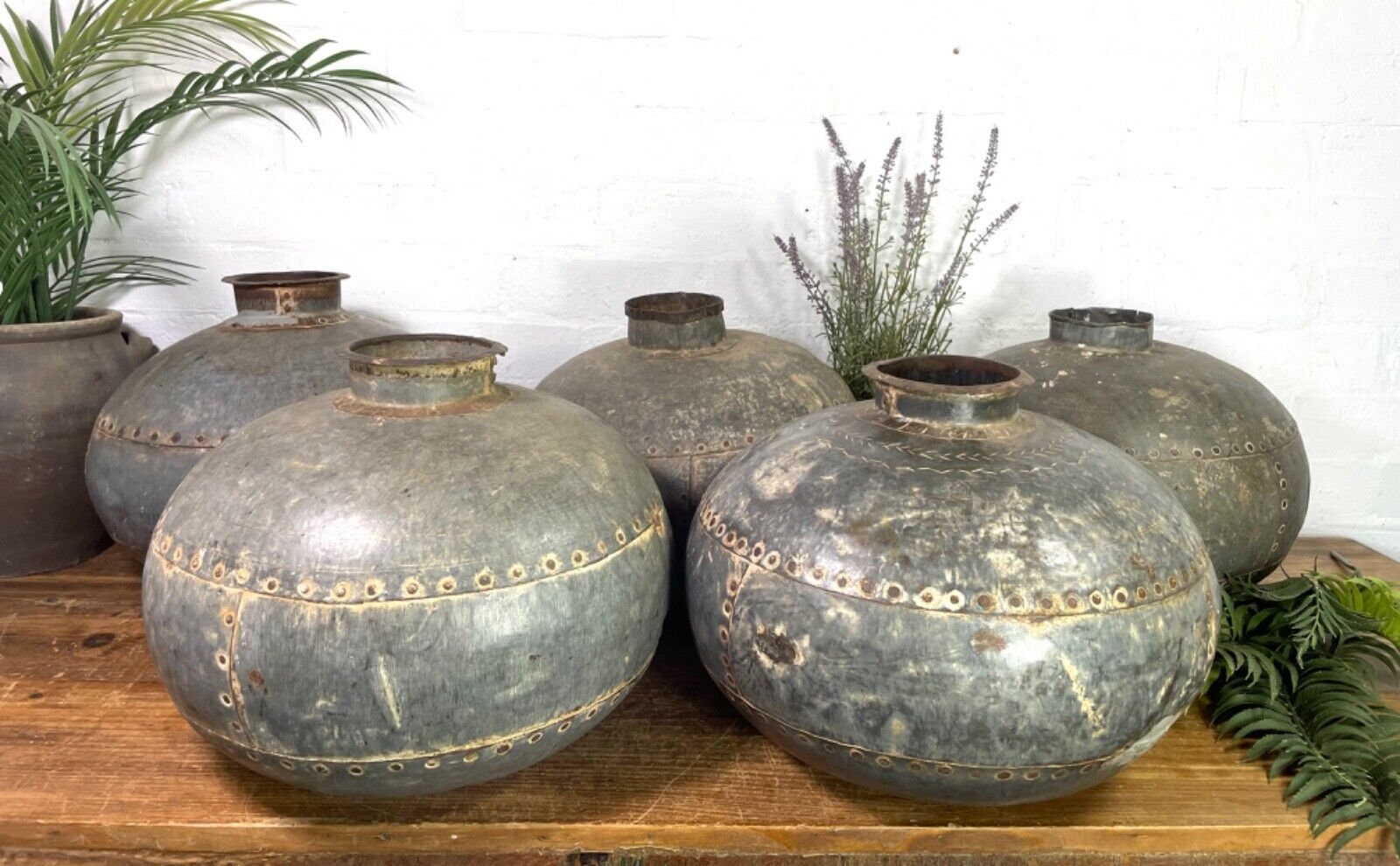 Vintage Rustic Original Indian Riveted Metal Water Vessel