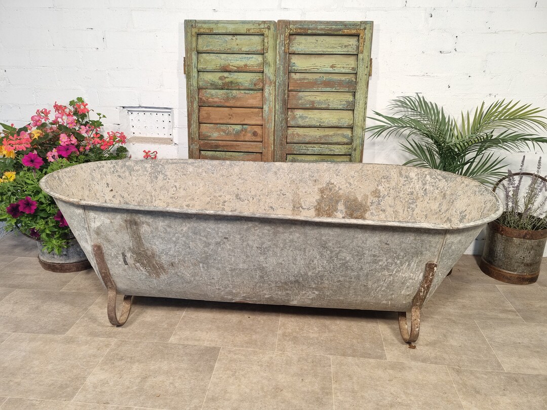 Large Vintage European Galvanised Zinc Tin Bath Tub Garden Etsy UK