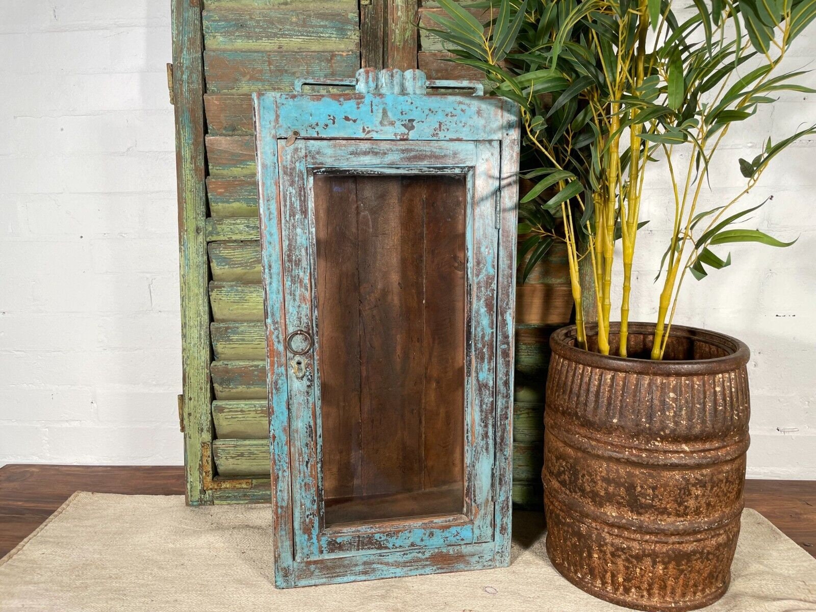 Vintage Blue Painted Indian Teak Shelf - Ca 1930 Vintage Blue Painted Indian Teak Shelf - Ca 1930