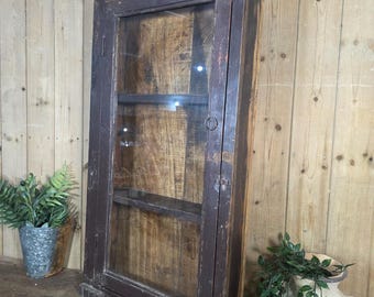 Vintage Indian Wooden Glazed Display Bathroom Kitchen Herb Spice Wall Cabinet