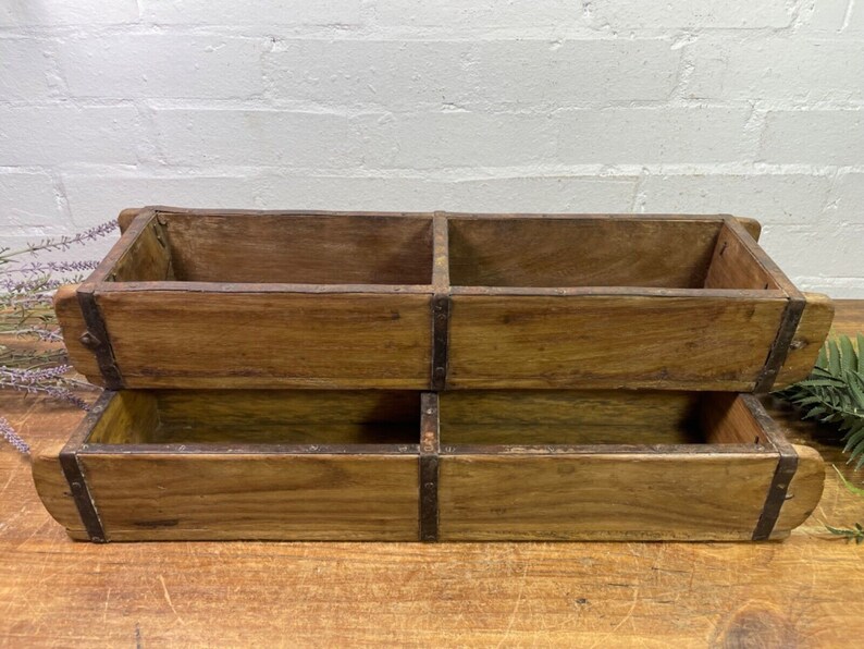 Vintage Rustic Wooden Double Brick Mould Display Shelf Storage Crate