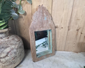Vintage Reclaimed Rustic Wabi Sabi Indian Wooden Wall Temple Mirror