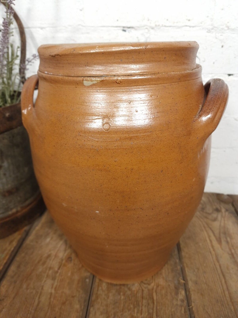 Large Antique French Stoneware Glazed Confit Pot with Lid Bild 7