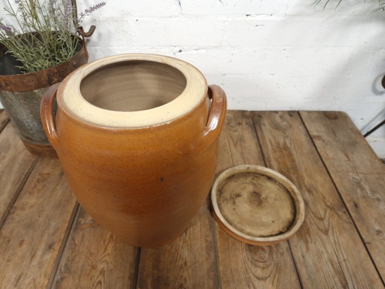 Large Antique French Stoneware Glazed Confit Pot with Lid Bild 10