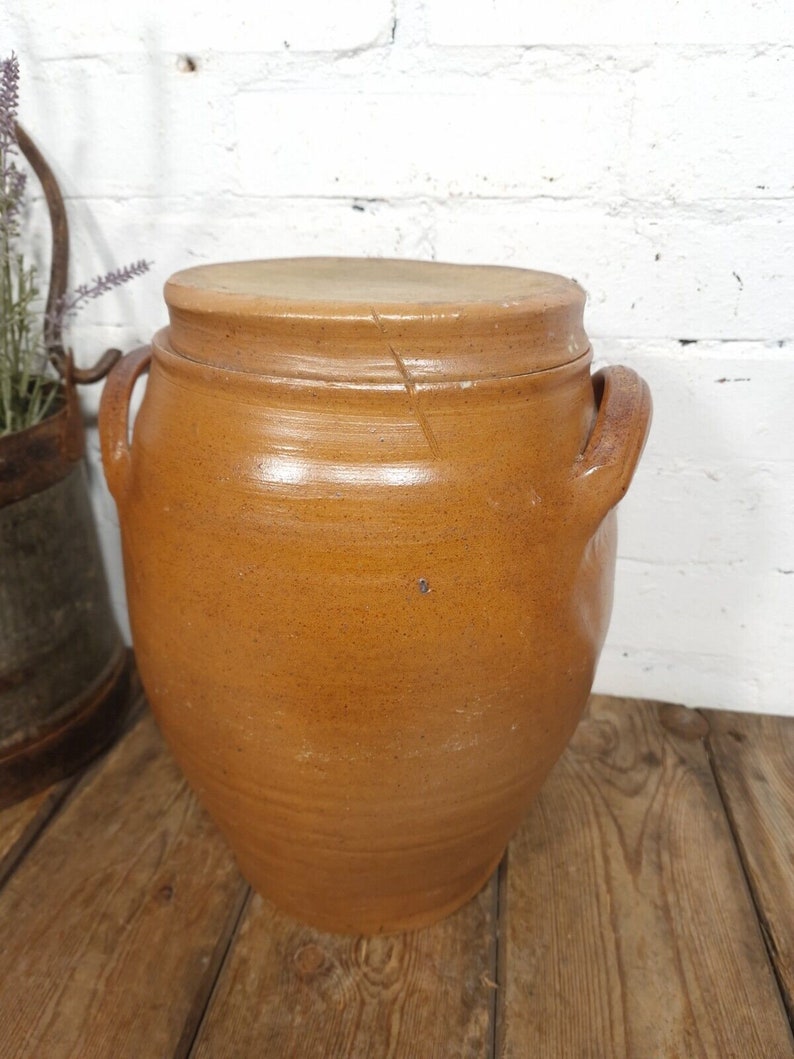 Large Antique French Stoneware Glazed Confit Pot with Lid Bild 3