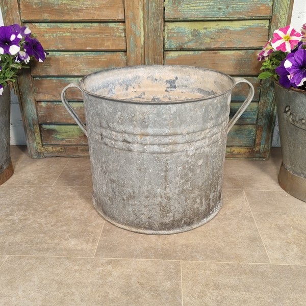 Vintage French European Galvanised Zinc Wash Tub Bucket Pot Garden Planter