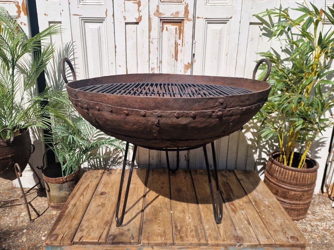 Very Large Antique Original Indian Kadai Fire Pit BBQ Drinks Ice Cooler ...