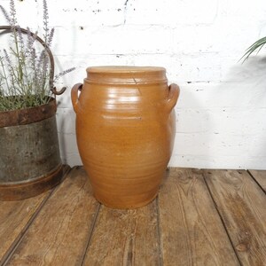 Large Antique French Stoneware Glazed Confit Pot with Lid Bild 1