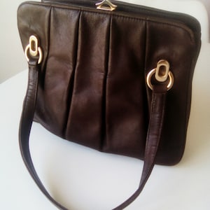 French vintage 1950's brown leather handbag
