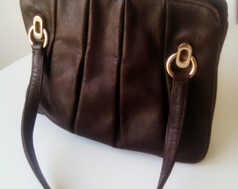 French vintage 1950's brown leather handbag