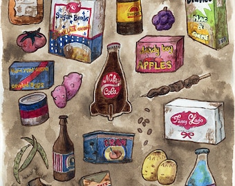 Foods of Fallout print - original watercolor illustration 8x10 art print