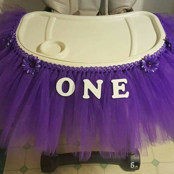 High Chair Banner, tulle table skirt High Chair Tutu Cake Smash Party Decoration Princess party 1st birthday party purple Party Banner first