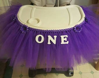 High Chair Banner, tulle table skirt High Chair Tutu Cake Smash Party Decoration Princess party 1st birthday party purple Party Banner first