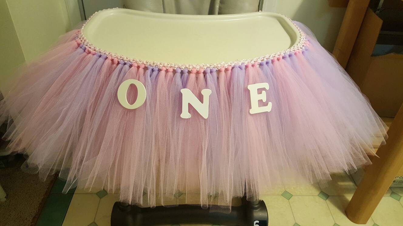 Deluxe Pink Lavender Tulle High Chair Tutu Skirt- First Birthday