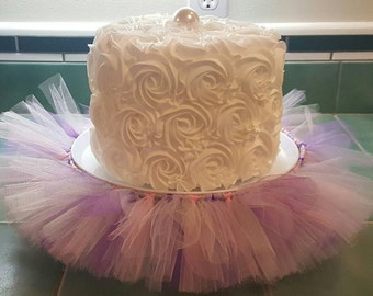 CAKE STAND TUTU * Purple Lavender Silver Pink cupcake tulle skirt decorations baby shower birthday party princess centerpiece quinceanera