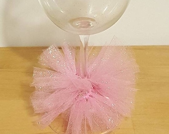 WINE GLASS TUTU wedding baby shower party favor decoration Pink bridal Champagne Birthday Pom glittered Adult bottle bachelorette 21 30 16