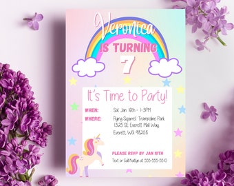 Unicorn Theme - Fully Editable birthday invitation template - Digital Download- Customize to your event