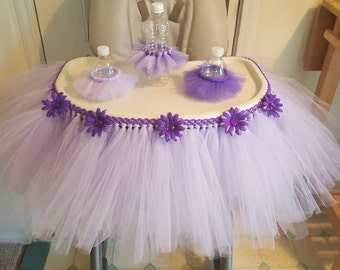 Deluxe Purple tulle High Chair Tutu Skirt-First birthday party decoration for girl-fluffy birthday Banner cake smash prop Lavender princess