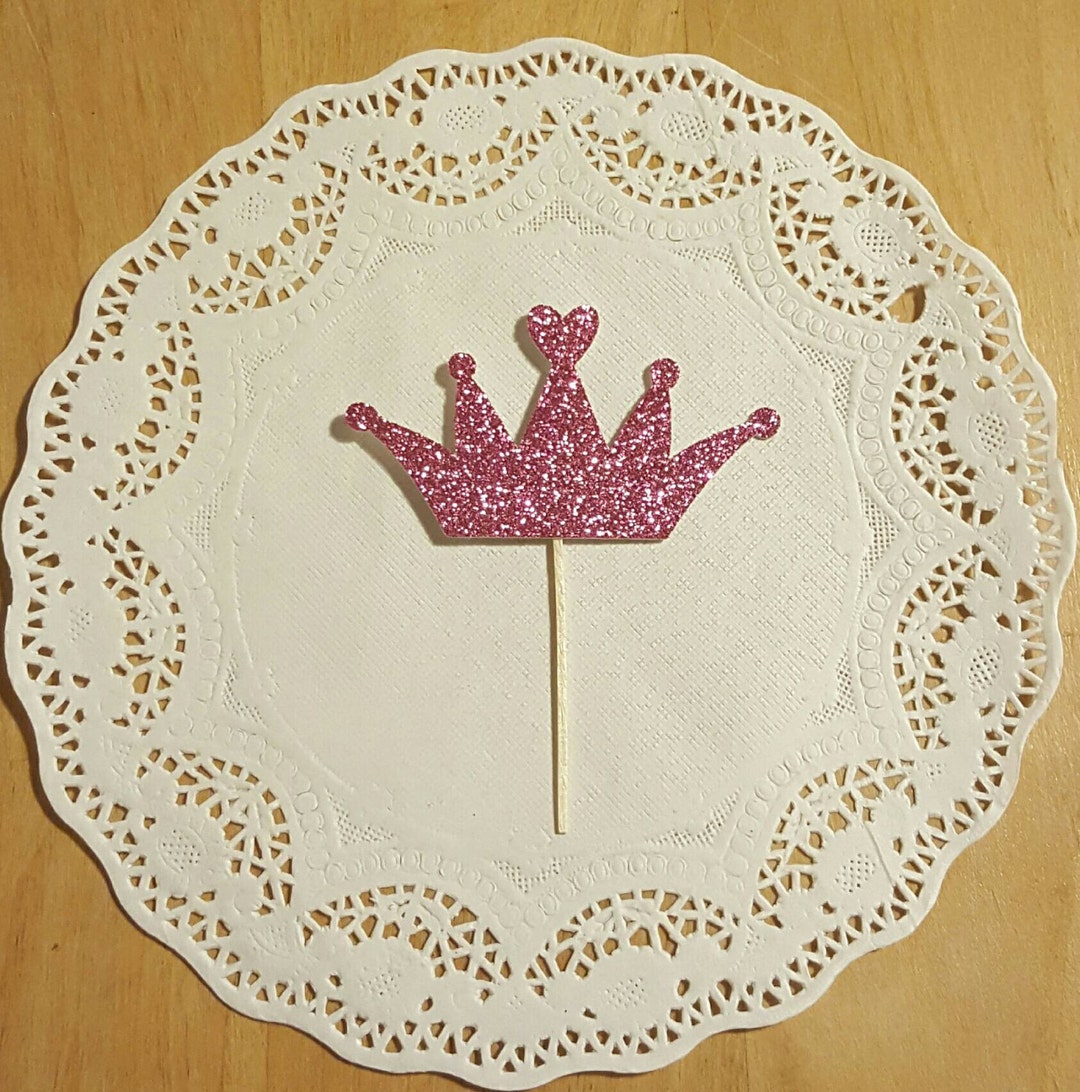 GLITTER CROWN Cupcake Topper Princess Party Birthday Pink Decoration ...