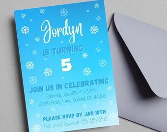 Winter Theme - Fully Editable birthday invitation template - Digital Download- Customize to your event
