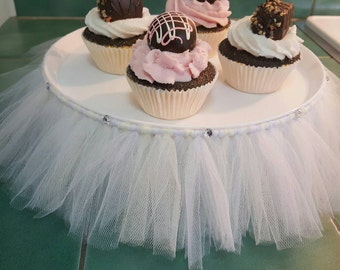 CAKE STAND TUTU White Ivory cupcake tulle skirt decorations wedding celebration baby shower 16 birthday party bridal princess baptism ballet