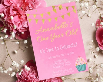 Pink and Gold - Fully Editable 1st birthday invitations - Digital Download- Customize to your event Princess