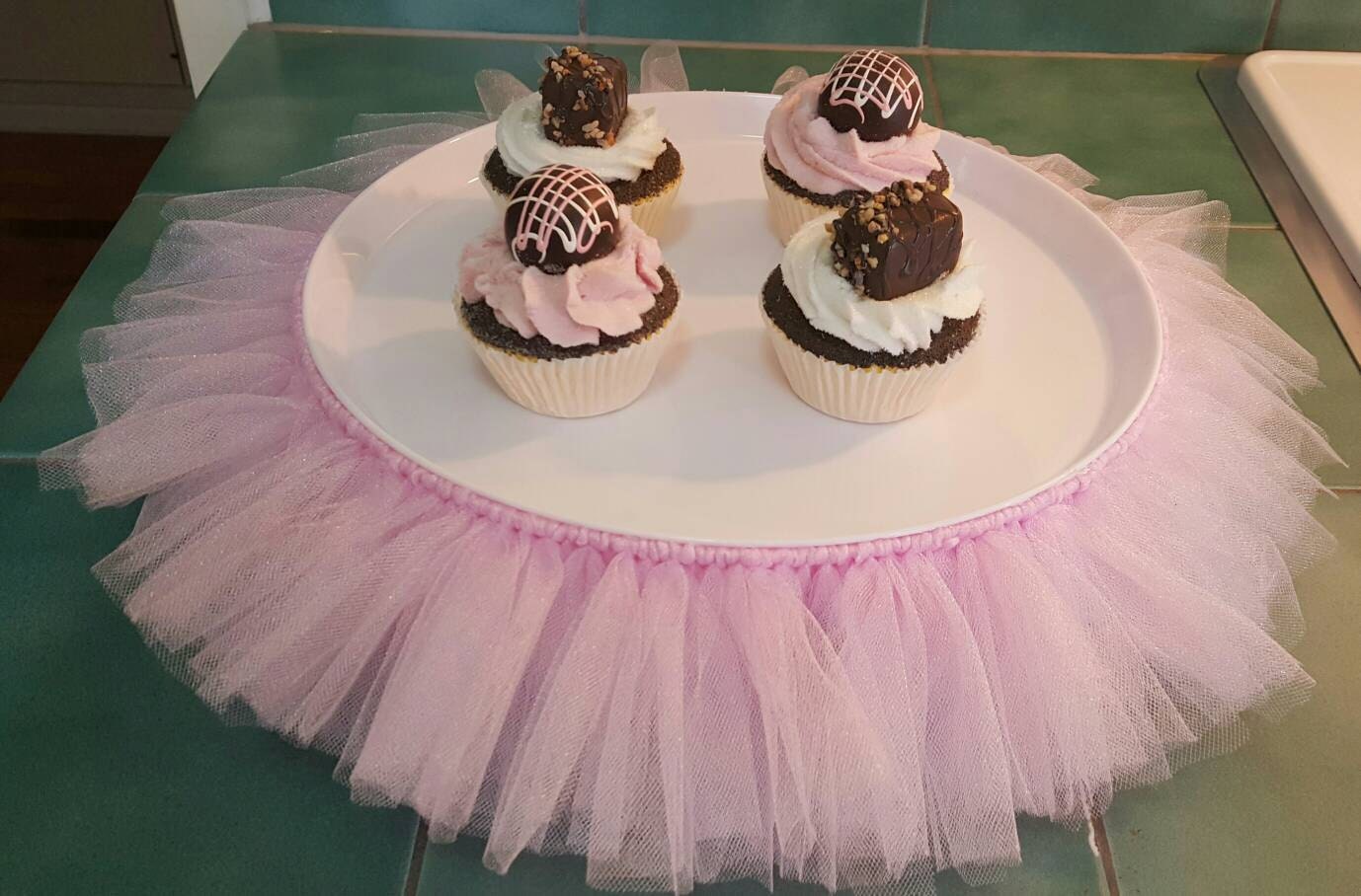 CAKE STAND TUTU Pink cupcake tulle skirt decorations baby