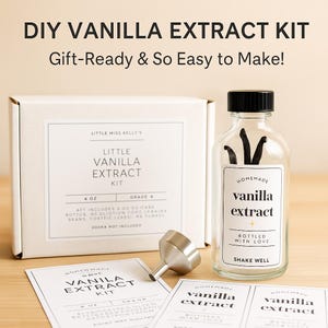 Make Your Own Vanilla Extract Kit | Organic Madagascar Vanilla Beans | DIY Gift Kit | 4 oz Glass Bottle, Labels & Instructions | Fun Baking