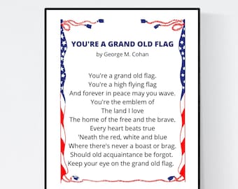 Art Print You're a GRAND OLD FLAG Wall Art Framed or Unframed Print  8x10 inches Patriotic Gift Gift for Men Gift for Women