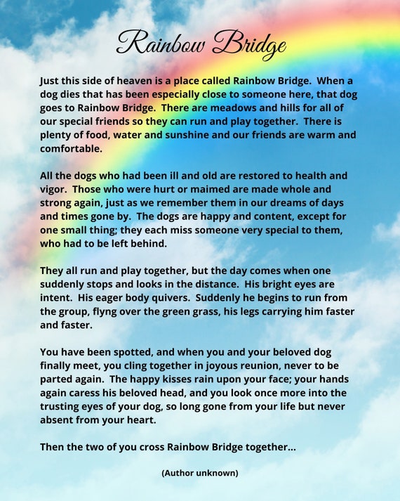 rainbow bridge poem for dogs printable