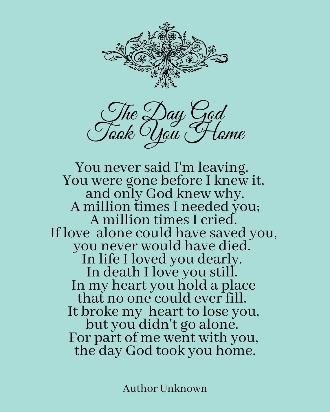 THE DAY GOD Took You Home Unframed Print Free Shipping | Etsy