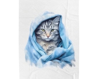 Velveteen Plush Blanket with Cozy Kitten Design, Blanket with Cat, Cat Lover Gift, Gift for Her, Gift for Friend - 1