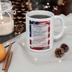 USA Marine&#39;s Creed Coffee Mug: Patriotic Red White Blue Design