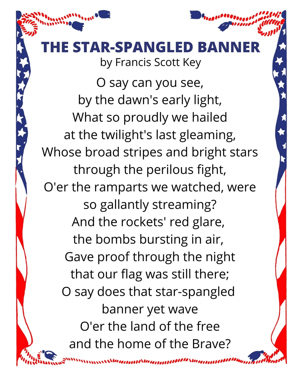 Printable Star Spangled Banner Lyrics