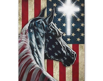 Canvas Wrap American Flag Art Print Canvas Wrap Horse Print Home Decor Wall Art Gift for New Home Gift for Horse Lover Patriotic Art