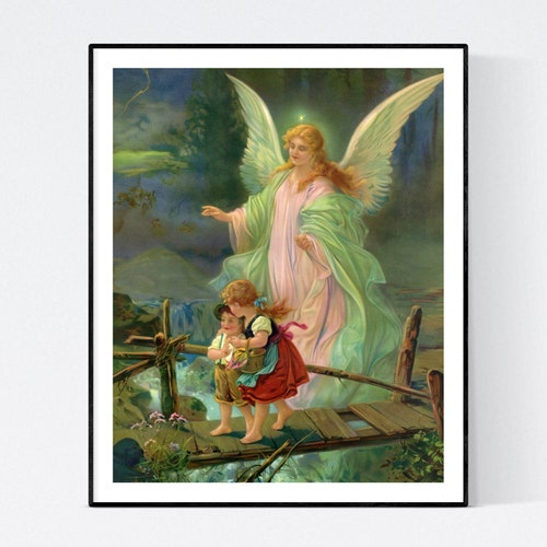 UNFRAMED GUARDIAN ANGEL Art Print 8x10 Frame Available Etsy