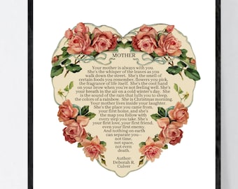 Floral Mother Poem Art Print: Tribute to Mom, 8x10 (Framed or Unframed)