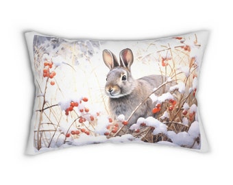 Rabbit in the Snow Pillow 20 x 14 Inches with Removable Cover for Home Decor or Gift for Animal Lovers